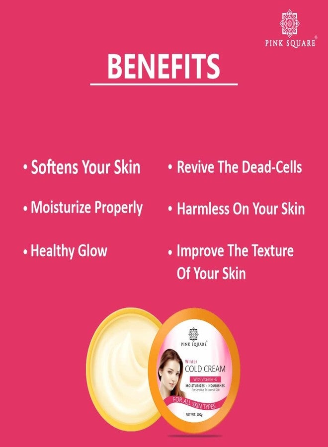 Pink Square Light Moisturizing Cold Cream Non-Sticky Nourishing Cold Cream with Olive Oil & Vitamin E for winter | 24Hr Moisture Lock for Dry Skin Pack of 4 of 100 Grams (400 Grams) - Image 5