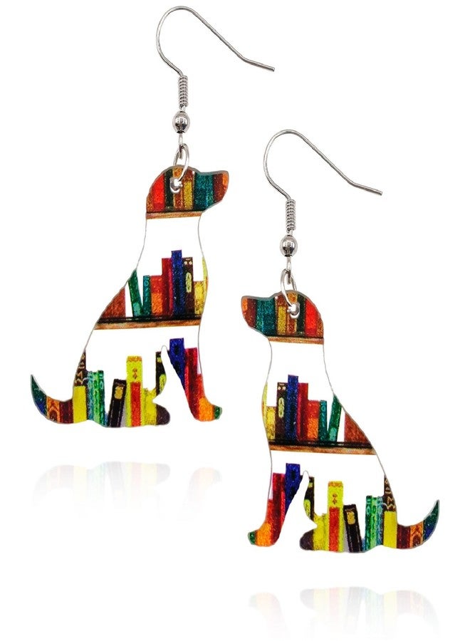 VDKIDKT Bookcase Dangle Earrings for Women, Book Dog Lover Drop Earrings, Handmade Bookshelves Earrings Acrylic Back to School Gift Teacher Earrings - Image 1