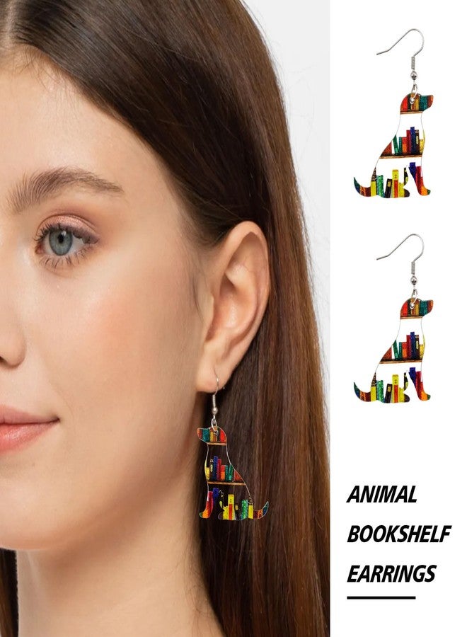VDKIDKT Bookcase Dangle Earrings for Women, Book Dog Lover Drop Earrings, Handmade Bookshelves Earrings Acrylic Back to School Gift Teacher Earrings - Image 5