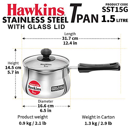 Hawkins Stainless Steel Tpan 1.5L with Glass lid - Image 3