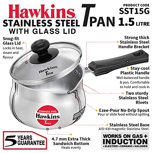 Hawkins Stainless Steel Tpan 1.5L with Glass lid - Image 2
