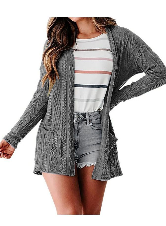 Loquat New Women's Solid Color Loose Fashion Stitching Sweater Knitted Long Sleeve Cardigan 