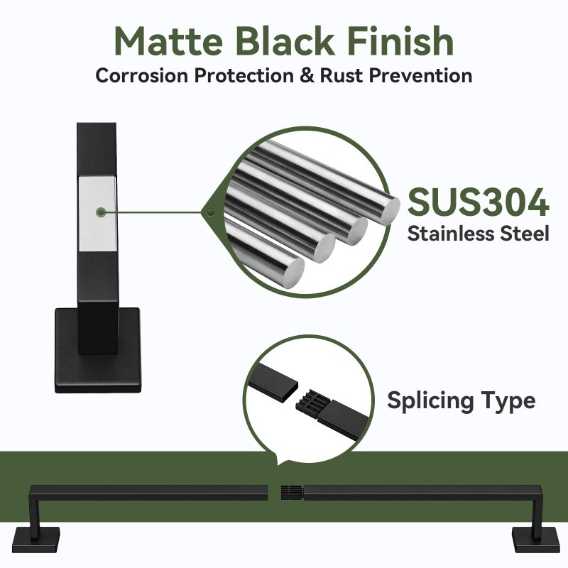 Bubxo 10-Pieces Matte Black Bathroom Accessories Set, 24 Inch Bathroom Hardware Set, SUS304 Stainless Steel Bath Towel Bar Set, Towel Racks for Bathroom Wall Mounted - Image 3