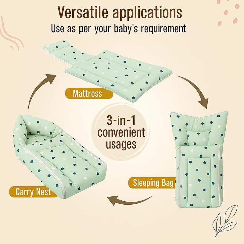 EIO 3 in Baby Bed Cum Bedding Set (Green Dot) - Image 2