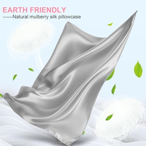 LYSHIN Silk Pillow Cases 2 Pack King Size with Hidden Zipper, Mulberry Silk Pillowcase for Hair and Skin, Smooth and Soft Breathable Cooling Silk Satin Pillowcase Set of 2, Gifts for Women，Light Grey - Image 2