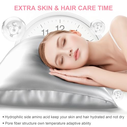 LYSHIN Silk Pillow Cases 2 Pack King Size with Hidden Zipper, Mulberry Silk Pillowcase for Hair and Skin, Smooth and Soft Breathable Cooling Silk Satin Pillowcase Set of 2, Gifts for Women，Light Grey - Image 3