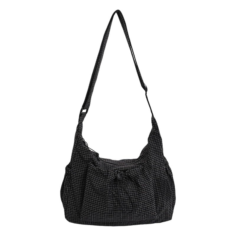 CATSEA Nylon Hobo Bag Plaid Crossbody Shoulder Bag Drawstring Messenger Purse Soft Zipper Handbag Adjustable Shoulder Straps - Image 1