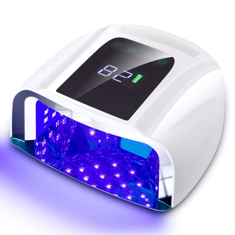 SUNYDOO 96W Rechargeable UV LED Nail lampCordless Nail Dryer with Removable Stainless Steel BottomProfessional Curing Lamp for Fingernail and Toenail Auto Sensor Quick Dry Nail Machine White