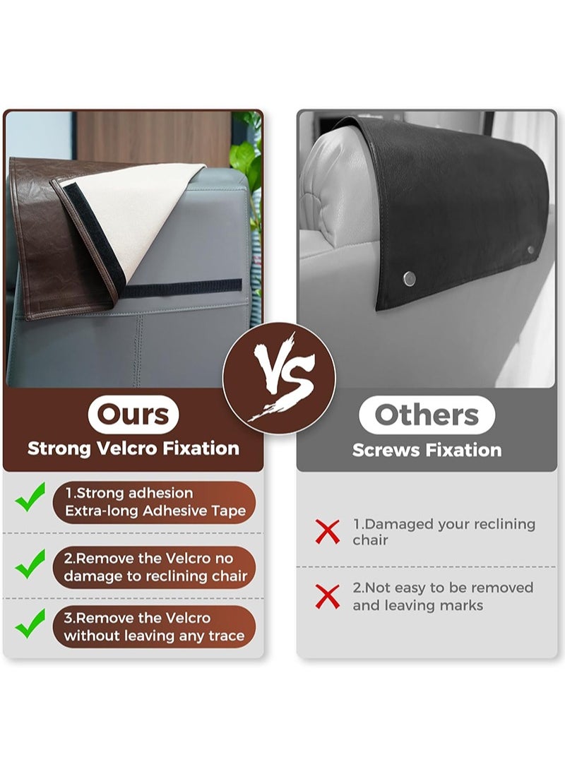 Apustim 43*69cm Recliner Headrest Protector Faux Leather Headrest Cover for Recliner Chair Headrest Cover Chair Arm Covers Couch Headrest Cover for Furniture Sofa Protector for Home Office (Brown)  - Image 3