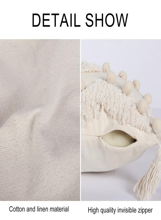 RinRinfam Boho Tufted Lumbar Throw Pillow Cover 12x 20 with Tassels, Pompom Diamond Farmhouse Neutral Pillow Cushion Cases, Decorative Pillows for Bed, Outdoor Couch Bedroom Car Cream - Image 3