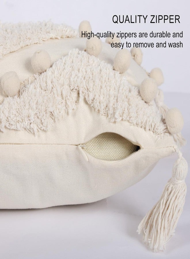 RinRinfam Boho Tufted Lumbar Throw Pillow Cover 12x 20 with Tassels, Pompom Diamond Farmhouse Neutral Pillow Cushion Cases, Decorative Pillows for Bed, Outdoor Couch Bedroom Car Cream - Image 4