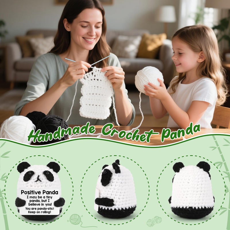 BdayPtion Mini Panda Easter Basket Stuffers for Teens Girl Boy Daughter Son Kids, Birthday Gifts for Women Men, Easter Egg Fillers for Teen Emotional Motivational Support Positive Crochet Animals Handmade Panda - Image 3