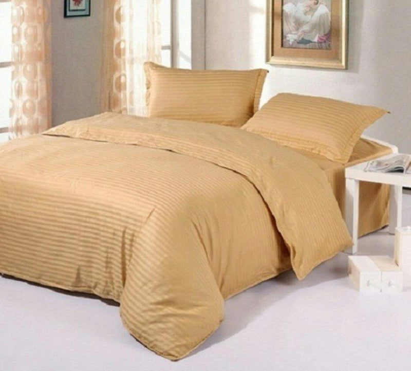 Purav Light Microfiber Flat Double Bed Bedsheet| Plain Striped Cotton Bedsheet with 2 Pillow Covers for King Size Bed| Supersoft 340 TC| Breathable| Wrinklefree| Size: 90x100 inch, Brown Color - Image 3