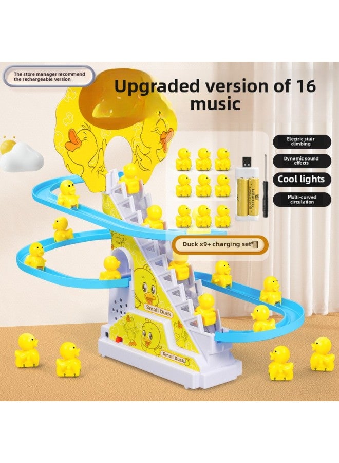 Internet-famous Little Duck Climbing The Stairs On The Track Car Baby One Year Old Slide 4 Electric 2 Children Boy Toy-Colour:Upgrade 16 Pieces Of Music✅[9 Ducks] Rechargeable Version Stair Climbing Yellow Duck  - Image 1