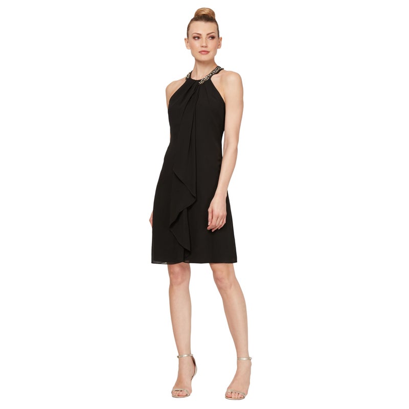 S.L. Fashions Women's Jewel Halter Neckline Cocktail, Wedding Guest, Perfect Party Dress (Petite and Regular Sizes), Black, 14 US - Image 5