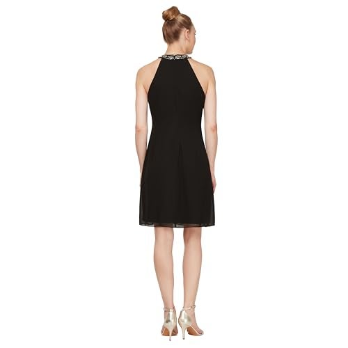 S.L. Fashions Women's Jewel Halter Neckline Cocktail, Wedding Guest, Perfect Party Dress (Petite and Regular Sizes), Black, 14 US - Image 3