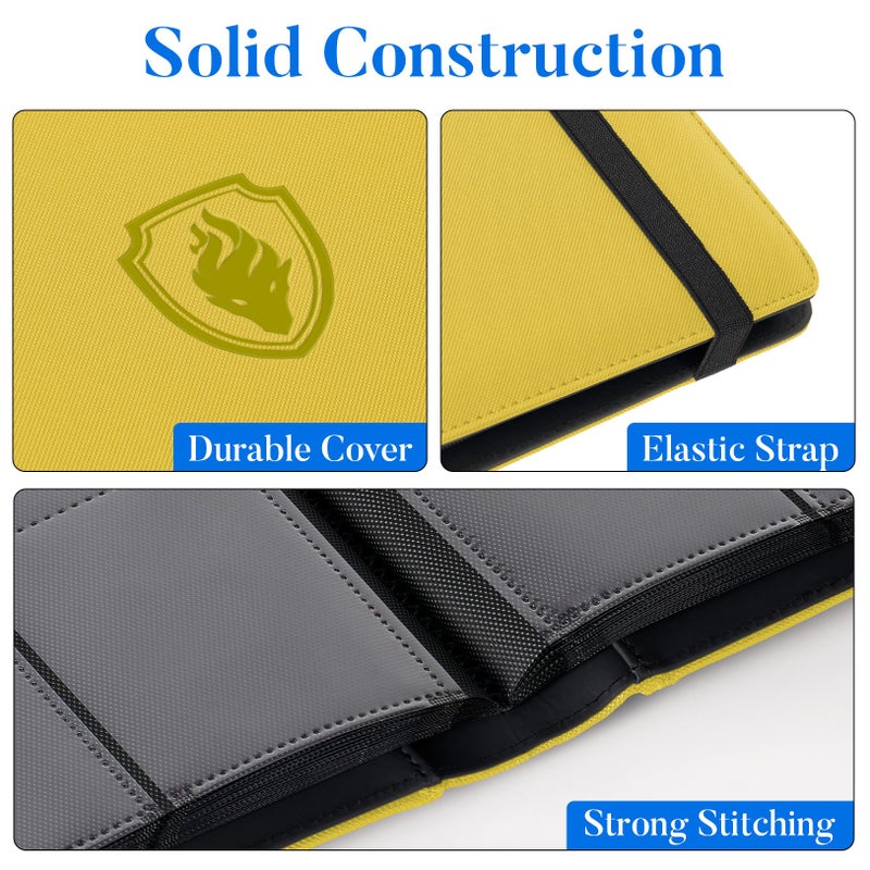Fabmaker Premium 9 Pocket Card Binder for 540 Cards, Fabmaker PU Cover Trading Card Binder, Sturdy Card Collection Album, Sleek Card Holder Folders for Game Cards & Sports Cards, Yellow - Image 2