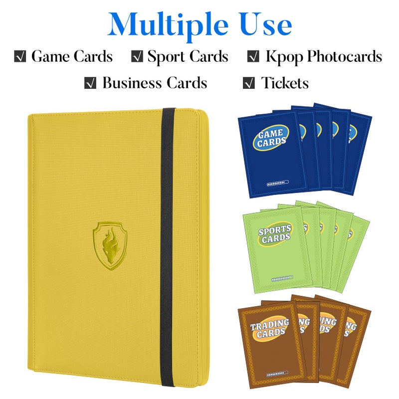 Fabmaker Premium 9 Pocket Card Binder for 540 Cards, Fabmaker PU Cover Trading Card Binder, Sturdy Card Collection Album, Sleek Card Holder Folders for Game Cards & Sports Cards, Yellow - Image 3