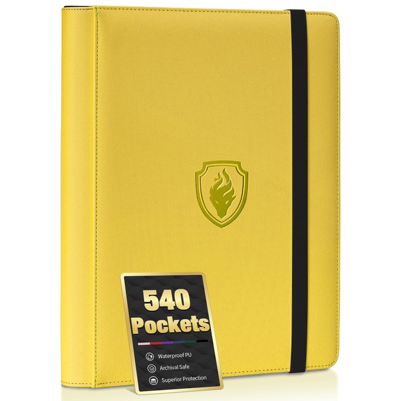 Fabmaker Premium 9 Pocket Card Binder for 540 Cards, Fabmaker PU Cover Trading Card Binder, Sturdy Card Collection Album, Sleek Card Holder Folders for Game Cards & Sports Cards, Yellow - Image 1