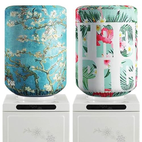 Yangshine 2 Pieces Water Dispenser Barrel Dust Cover for 5 Gallons Bottle, Reusable Fabric Dust Proof Cover for Water Cooler, Furniture Covers Protector Decor for Home Office,Flamingo - Image 1