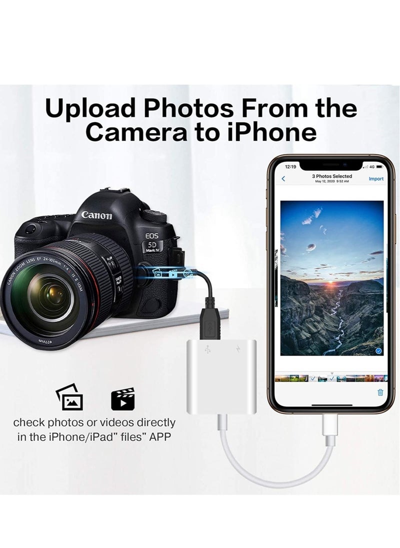 USB Camera Adapter with Charging Port, Portable USB Female OTG Adapter Compatible with iPhone iPad, iPad to USB Adapter Plug and Play Support Card Reader - Image 2