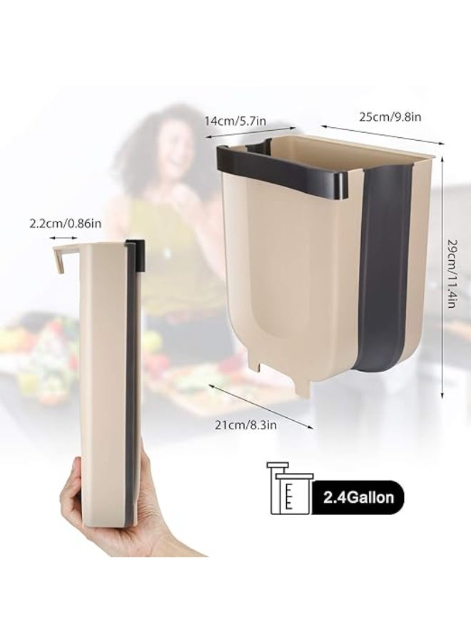 سلة قمامة معلّقة قابلة للطي – تصميم موفّر للمساحة للاستخدام في المطبخ والمنزل(بيج كريمي) - Image 2