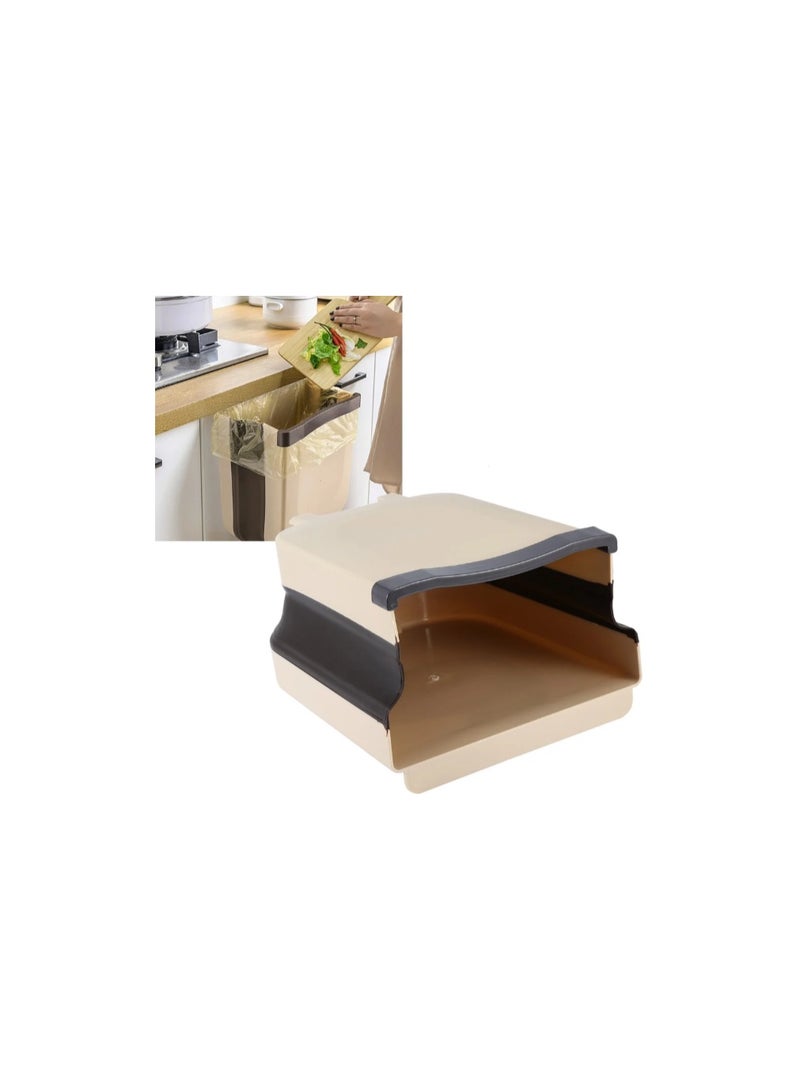 سلة قمامة معلّقة قابلة للطي – تصميم موفّر للمساحة للاستخدام في المطبخ والمنزل(بيج كريمي) - Image 4