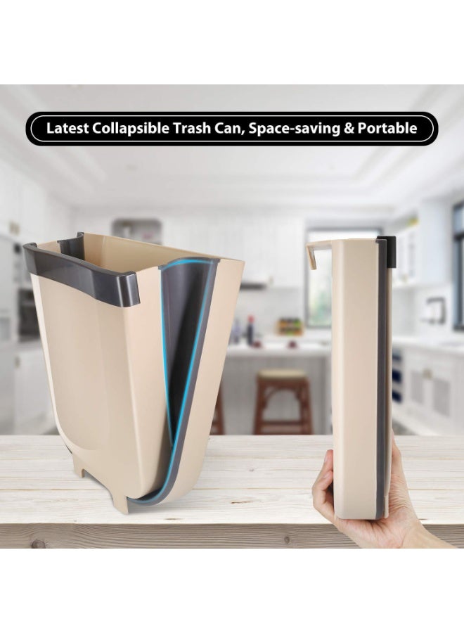 سلة قمامة معلّقة قابلة للطي – تصميم موفّر للمساحة للاستخدام في المطبخ والمنزل(بيج كريمي) - Image 5