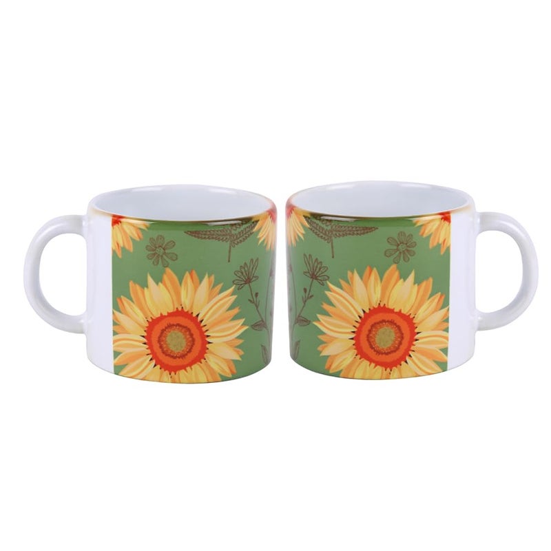 PentaDeco Sunflower Pattern Ceramic Mugs Set of 2 160ml Capacity - Image 3