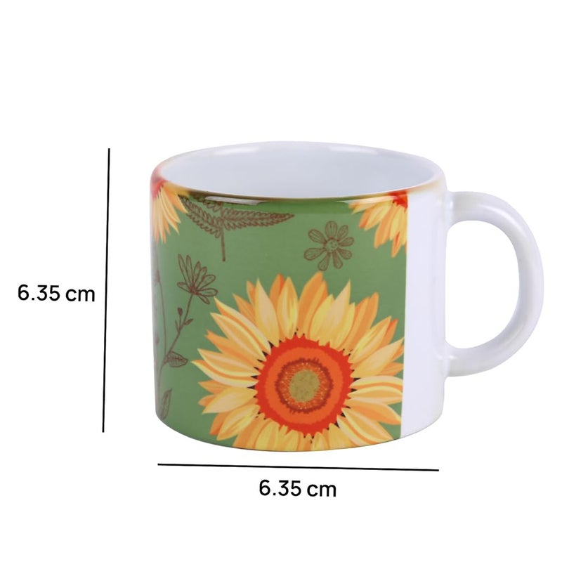 PentaDeco Sunflower Pattern Ceramic Mugs Set of 2 160ml Capacity - Image 2