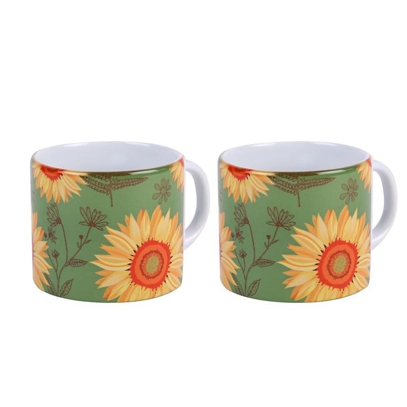 PentaDeco Sunflower Pattern Ceramic Mugs Set of 2 160ml Capacity - Image 4