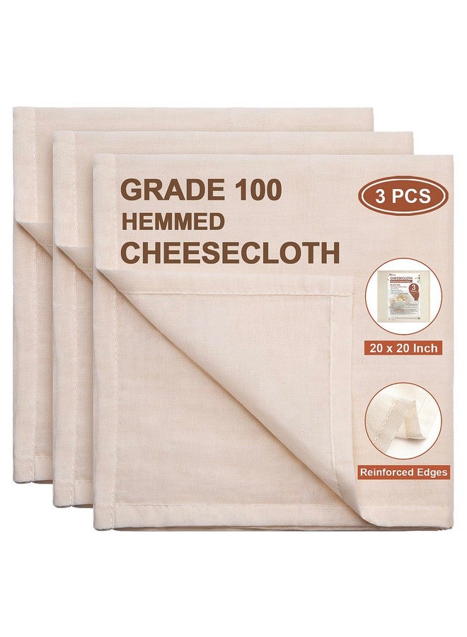 eFond Cheesecloth, Precut 20x20Inch, Grade 100 Hemmed Cheese Cloths for Cooking Reusable and Washable, 100% Unbleached Pure Cotton Muslin Cloths for Straining Butter, Cheese, Nut Milk (3 Pieces) - Image 1