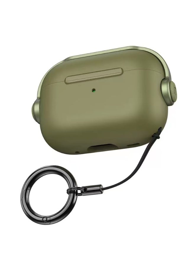 Suitable for AirPods Pro 3 protective case, safety lock design, TPU case with keychain, drop-resistant and dustproof, green - Image 1