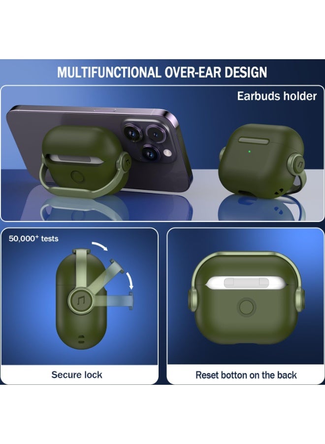Suitable for AirPods Pro 3 protective case, safety lock design, TPU case with keychain, drop-resistant and dustproof, green - Image 2