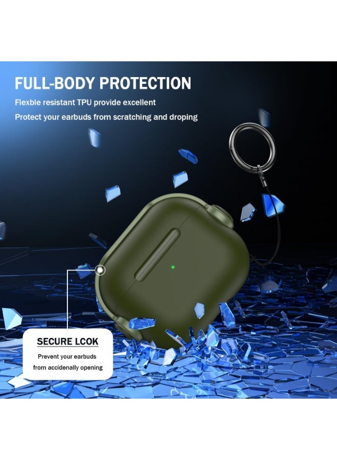 Suitable for AirPods Pro 3 protective case, safety lock design, TPU case with keychain, drop-resistant and dustproof, green - Image 4