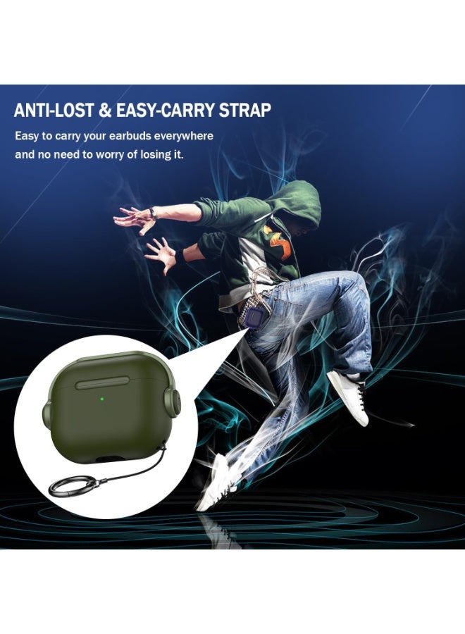 Suitable for AirPods Pro 3 protective case, safety lock design, TPU case with keychain, drop-resistant and dustproof, green - Image 5