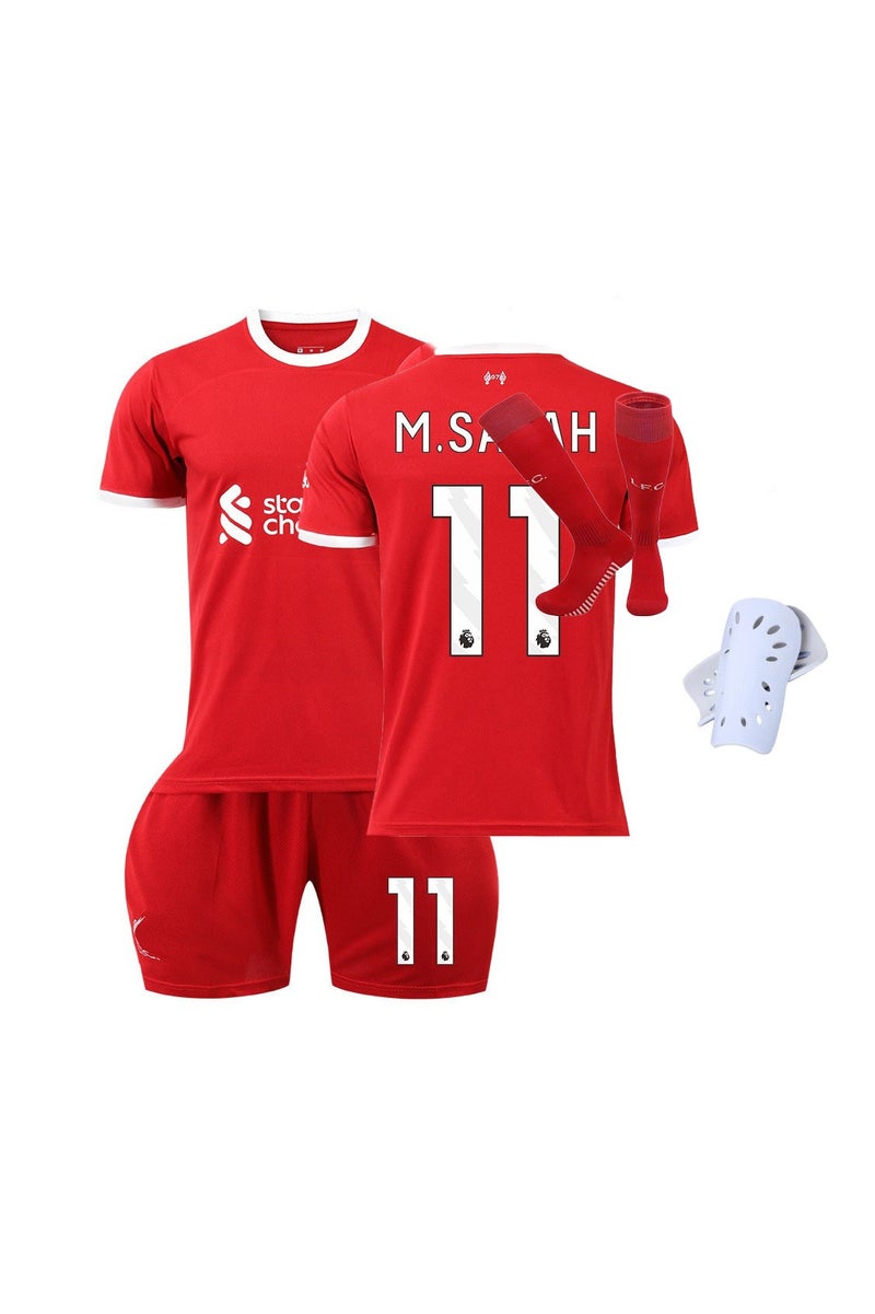 WHITE GAINS A breathable, quick-drying and wear-resistant 4-piece set of No. 11 football jersey specially designed for football enthusiasts and sports people, including a top, shorts, socks and knee pads - Image 1