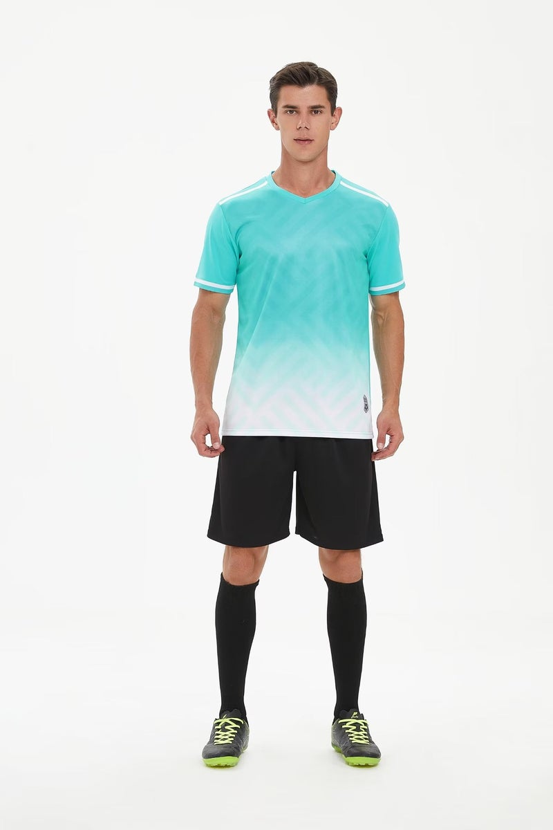 Generic 2023 Soccer Suit Quick Dry Set Male and Female Adult Children Student Short Sleeve Training Suit Match Jersey Bright Blue