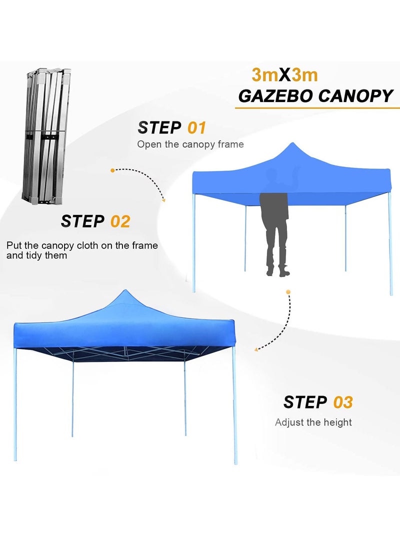 GO2CAMPS Gazebo 3X3 Mtr Portable Event Canopy Tent Pop Up Instant Shelter Sun Protection Shade for Outdoor Camping Picnics Beach Garden Sports Party Camping Tent (Blue)  - Image 5