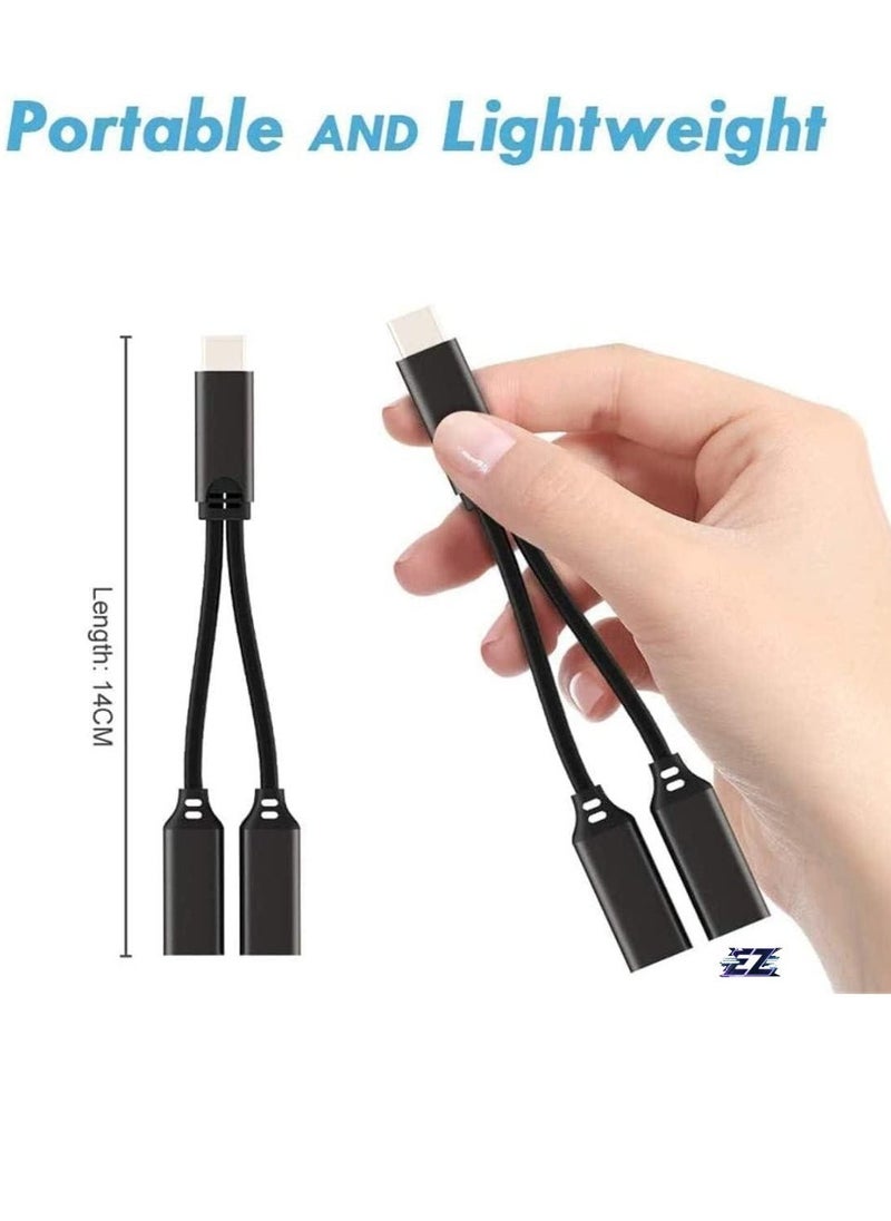 Raxoom USB Type C to Dual USB C Female Audio Adapter & Charger Splitter - 2-in-1 Headphone & Charging Aux Cable for Samsung Galaxy S24/S24+/S24 Ultra/S23/S23+/S23 Ultra/S22 Ultra/S22+/S22 - Fast Charging & High-Quality Audio, Durable, Compact Design (Black) - Image 2