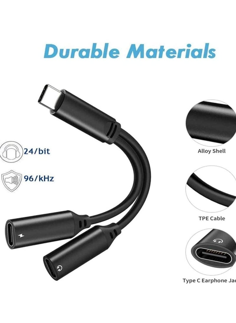Raxoom USB Type C to Dual USB C Female Audio Adapter & Charger Splitter - 2-in-1 Headphone & Charging Aux Cable for Samsung Galaxy S24/S24+/S24 Ultra/S23/S23+/S23 Ultra/S22 Ultra/S22+/S22 - Fast Charging & High-Quality Audio, Durable, Compact Design (Black) - Image 3