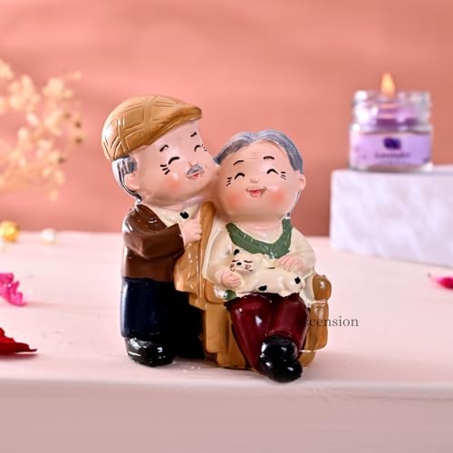 ascension Cute Romantic Old Couple Figurine Resin Grandparents Statue with Cat Love Showpiece Romantic Decorative Item for Anniversary Retirement Birthday Gift Valentines Day Home & Office Decor - Image 1