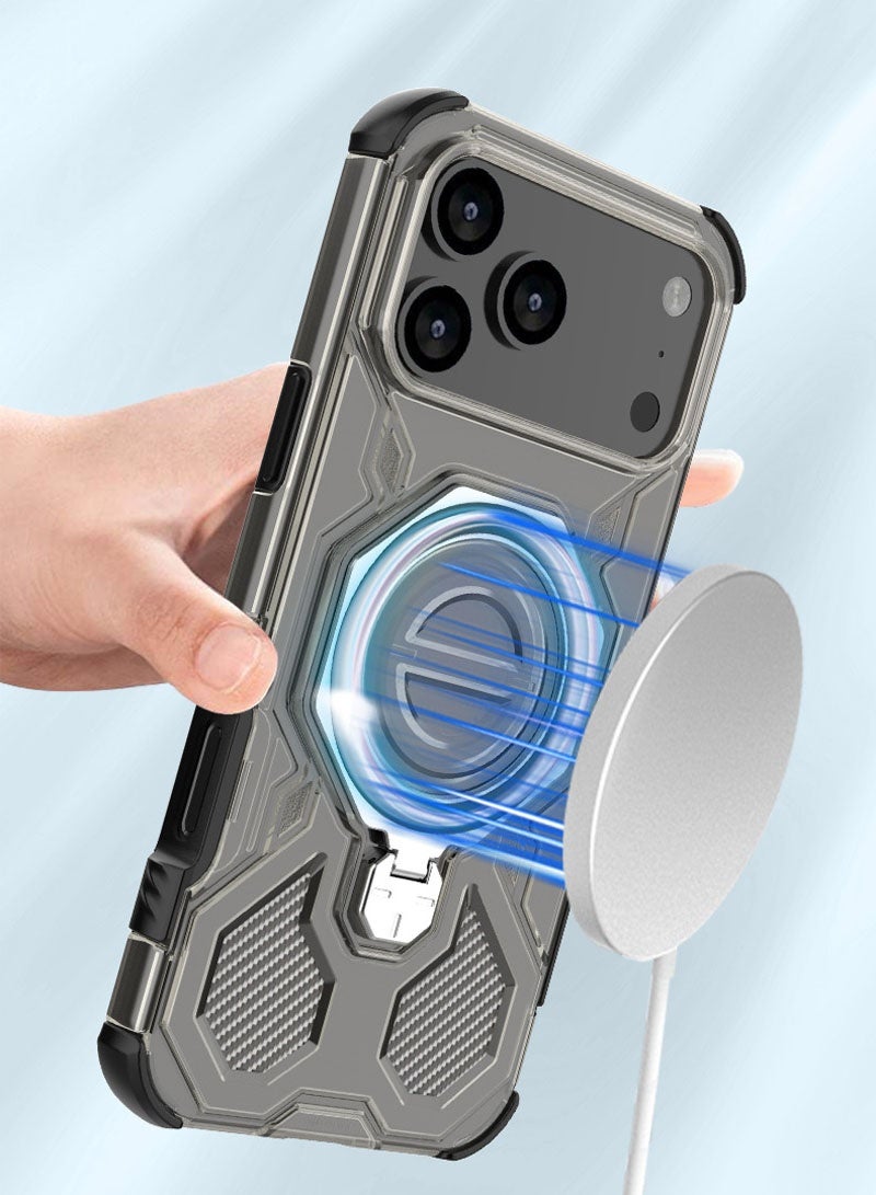 عام غطاء هاتف لآيفون 17 برو 5G مع حامل حلقي مغناطيسي رفيع واقٍ شفاف للهاتف الخلوي لآيفون 17 برو 2025 للنساء والرجال. - Image 2