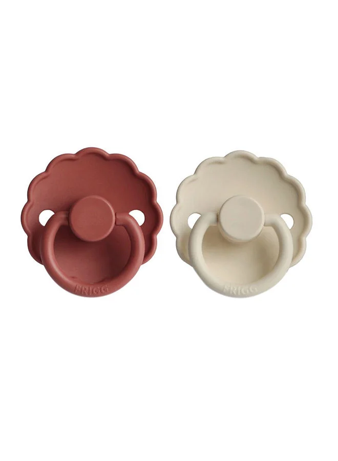 FRIGG Pack Of 2 Daisy Silicone Baby Pacifier 6-18M, Baked Clay/Cream - Size 2