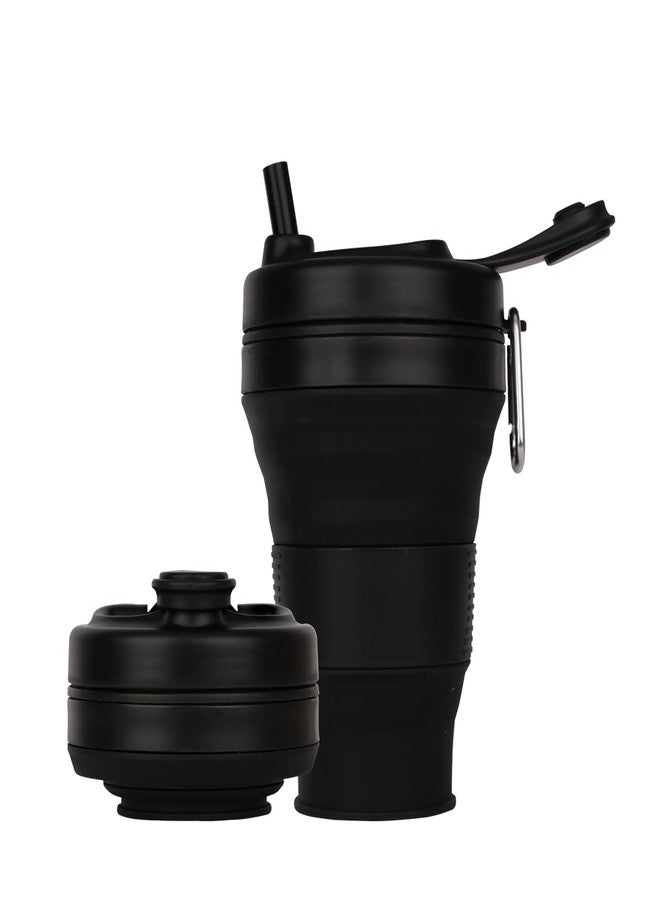 CYNROFVEN Silicone Coffee Cup with Straw lid Collapsible Cups for Traveling 20oz Lightweight Folding Water Mug for Picnic Hicking Camping Climbing (Black) - Image 1