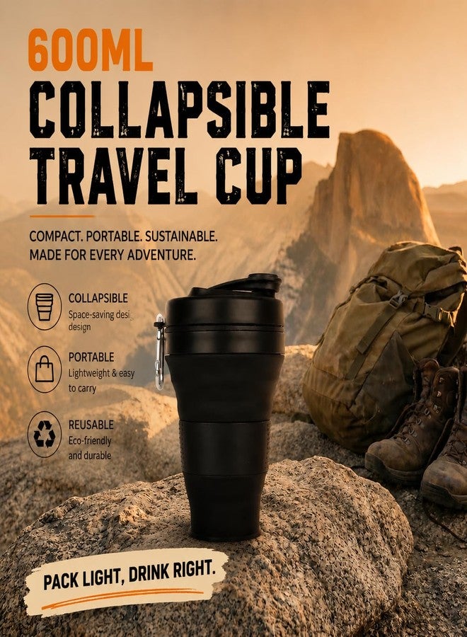 CYNROFVEN Silicone Coffee Cup with Straw lid Collapsible Cups for Traveling 20oz Lightweight Folding Water Mug for Picnic Hicking Camping Climbing (Black) - Image 4