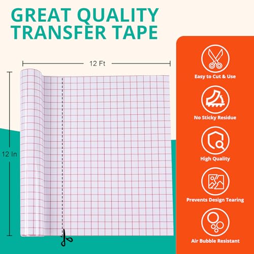 YRYM HT Transfer Tape for Vinyl -12" x 12 FT w/Red Alignment Grid Transfer Paper, Medium Tack Vinyl Transfer Tape for Adhesive Vinyl for Signs Stickers Decals Walls Doors & Windows - Image 2