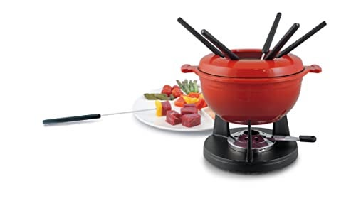 Swissmar Lucerne 10-Piece Cast Iron Fondue Set - Ideal for Melting Cheese, Chocolate, & More - Perfect for Kitchen Collection & Wedding Gift Giving - 2 Liter / 2 Quart - Red - Image 3
