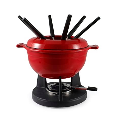 Swissmar Lucerne 10-Piece Cast Iron Fondue Set - Ideal for Melting Cheese, Chocolate, & More - Perfect for Kitchen Collection & Wedding Gift Giving - 2 Liter / 2 Quart - Red - Image 1