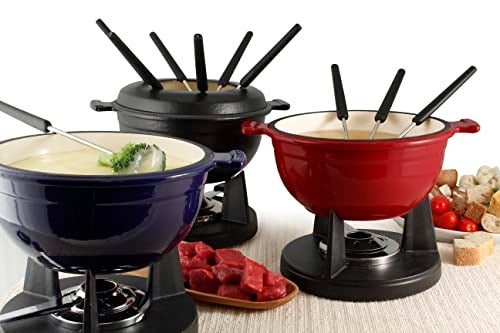 Swissmar Lucerne 10-Piece Cast Iron Fondue Set - Ideal for Melting Cheese, Chocolate, & More - Perfect for Kitchen Collection & Wedding Gift Giving - 2 Liter / 2 Quart - Red - Image 5